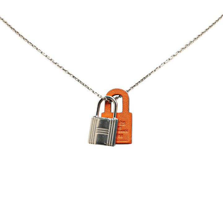 Hermes Kelly PM Padlock Necklace Silver Orange