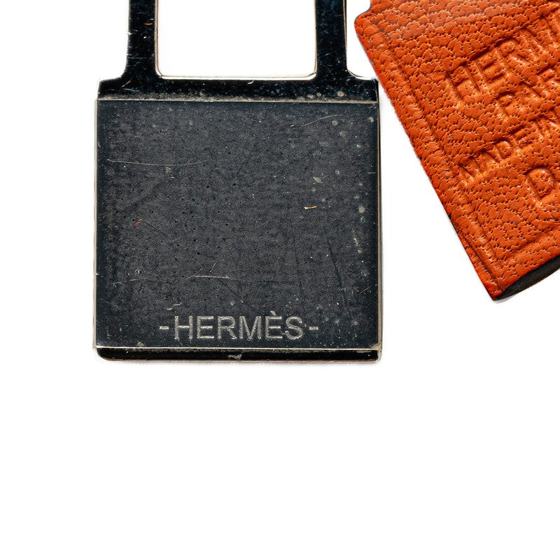 Hermes Kelly PM Padlock Necklace Silver Orange