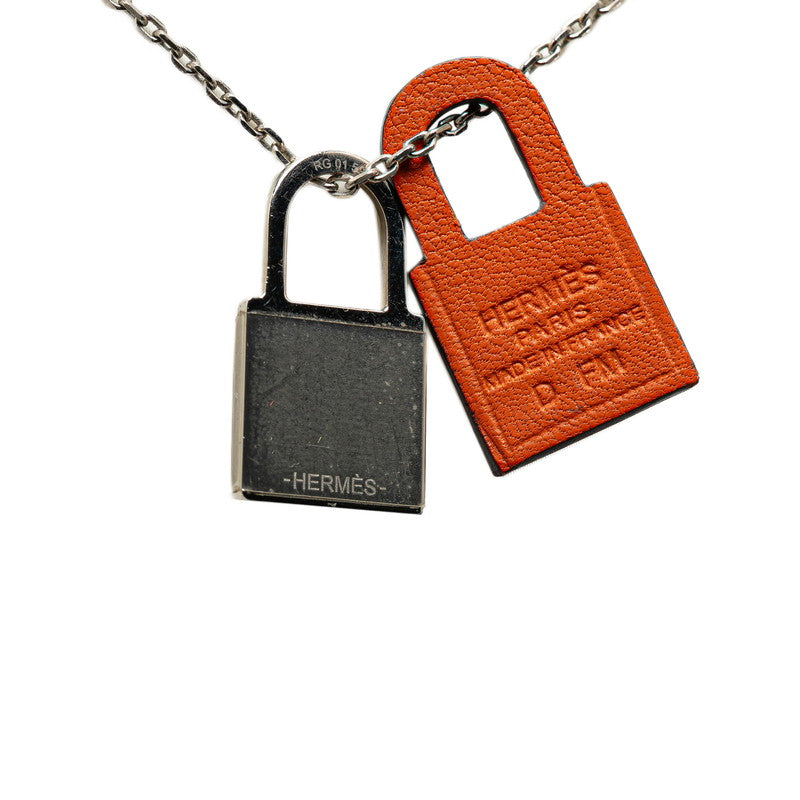 Hermes Kelly PM Padlock Necklace Silver Orange