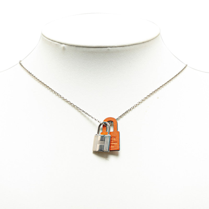 Hermes Kelly PM Padlock Necklace Silver Orange