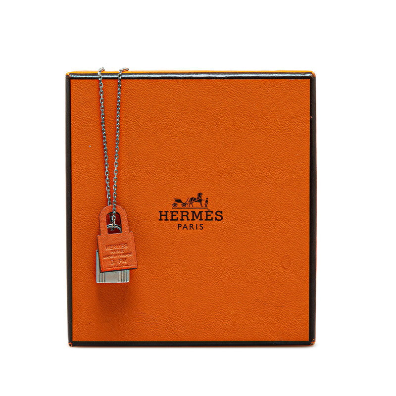 Hermes Kelly PM Padlock Necklace Silver Orange