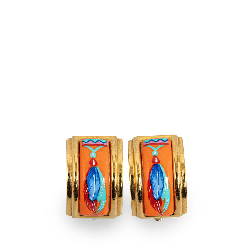 Hermes Enamel Clip-On Earrings Orange Gold in Very Good Condition