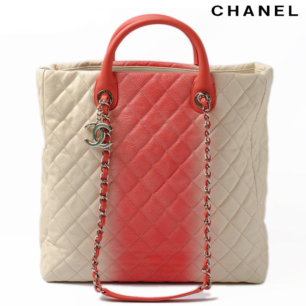 Chanel Caviar Skin 2way Tote/Shoulder Bag Coral Pink/Ivory in Excellent Condition