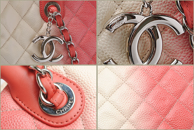 Chanel Caviar Skin 2way Tote/Shoulder Bag Coral Pink/Ivory in Excellent Condition