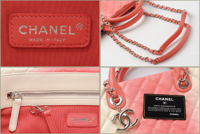 Chanel Caviar Skin 2way Tote/Shoulder Bag Coral Pink/Ivory in Excellent Condition