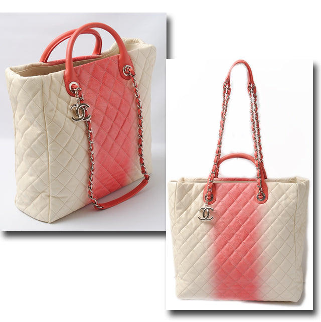 Chanel Caviar Skin 2way Tote/Shoulder Bag Coral Pink/Ivory in Excellent Condition