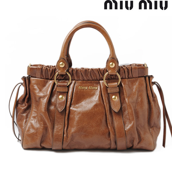 Miu Miu Leather 2way Shoulder/Hand Bag RT0383 Brown in Great Condition