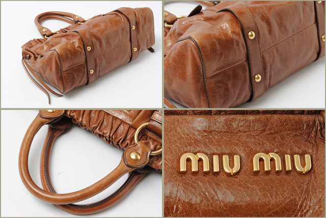 Miu Miu Leather 2way Shoulder/Hand Bag RT0383 Brown in Great Condition