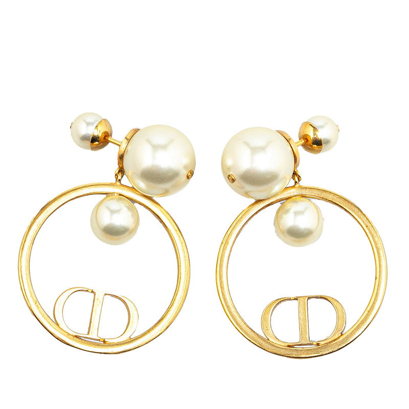 Dior CD Logo Faux Pearl Earrings Gold in Very Good Condition