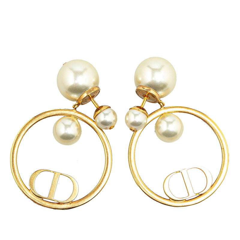 Dior CD Logo Faux Pearl Earrings Gold in Very Good Condition