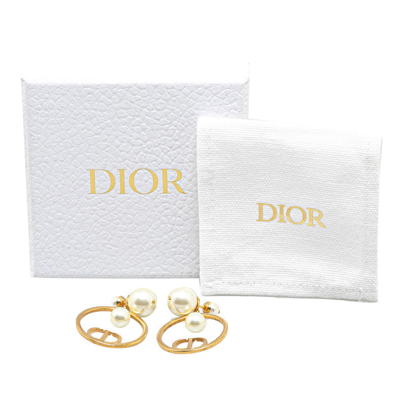 Dior CD Logo Faux Pearl Earrings Gold in Very Good Condition