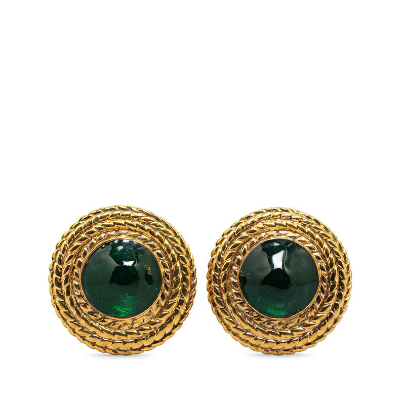 Chanel Gripoix Color Stone Earrings Gold Green