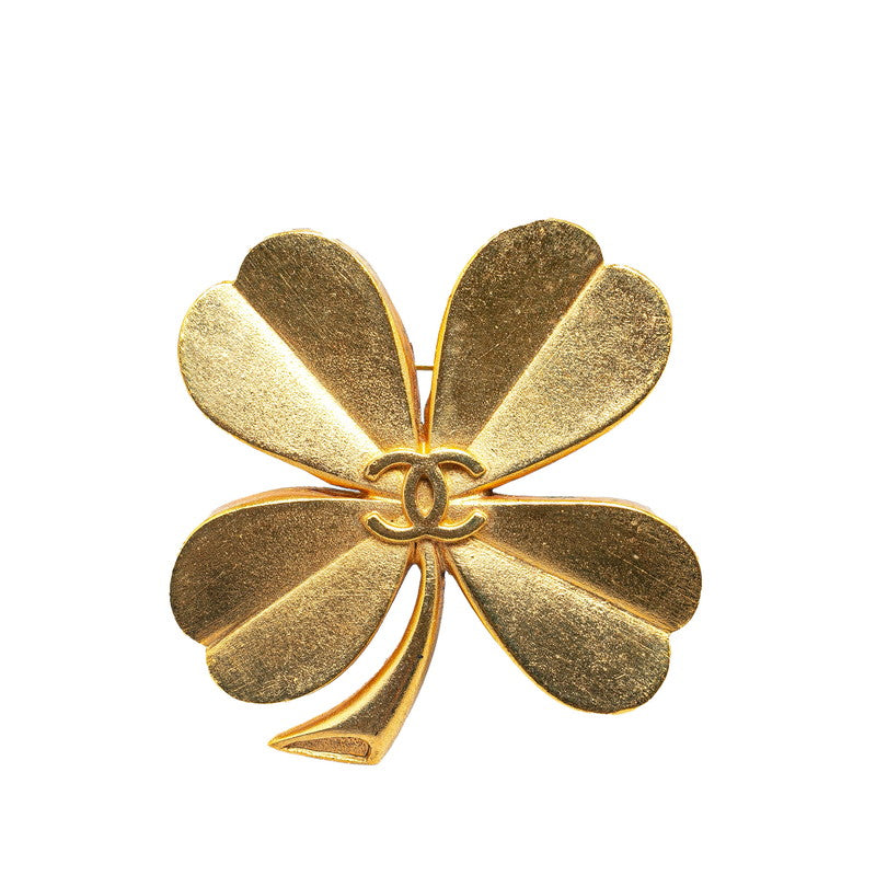 Chanel Vintage Clover Brooch Gold Plated