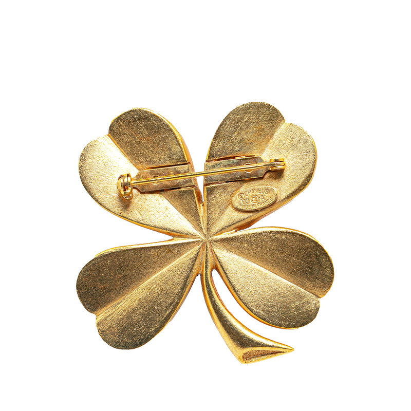 Chanel Vintage Clover Brooch Gold Plated