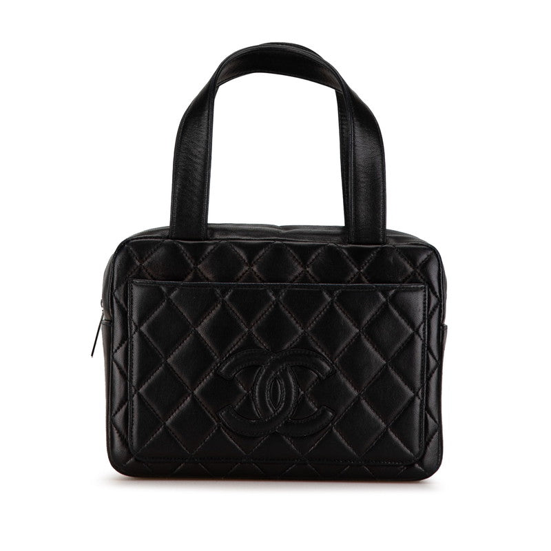 Chanel Matelasse Coco Mark Lambskin Handbag Tote Black in Very Good Condition