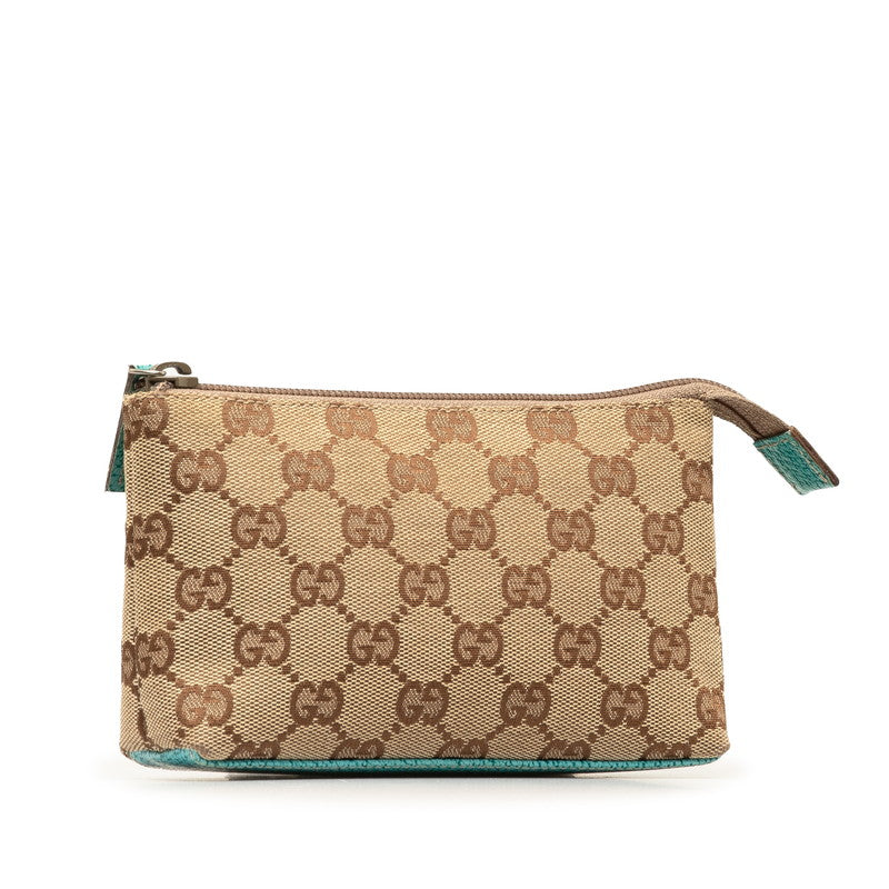 Gucci GG Canvas Pouch 115237 Beige Blue Leather