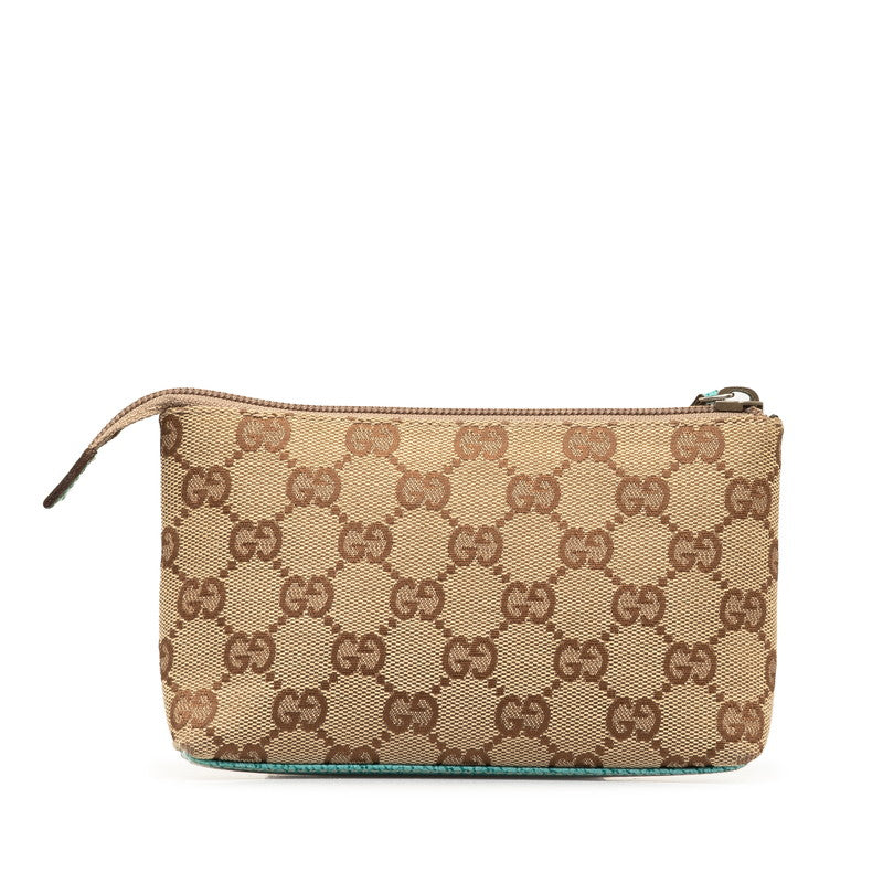 Gucci GG Canvas Pouch 115237 Beige Blue Leather