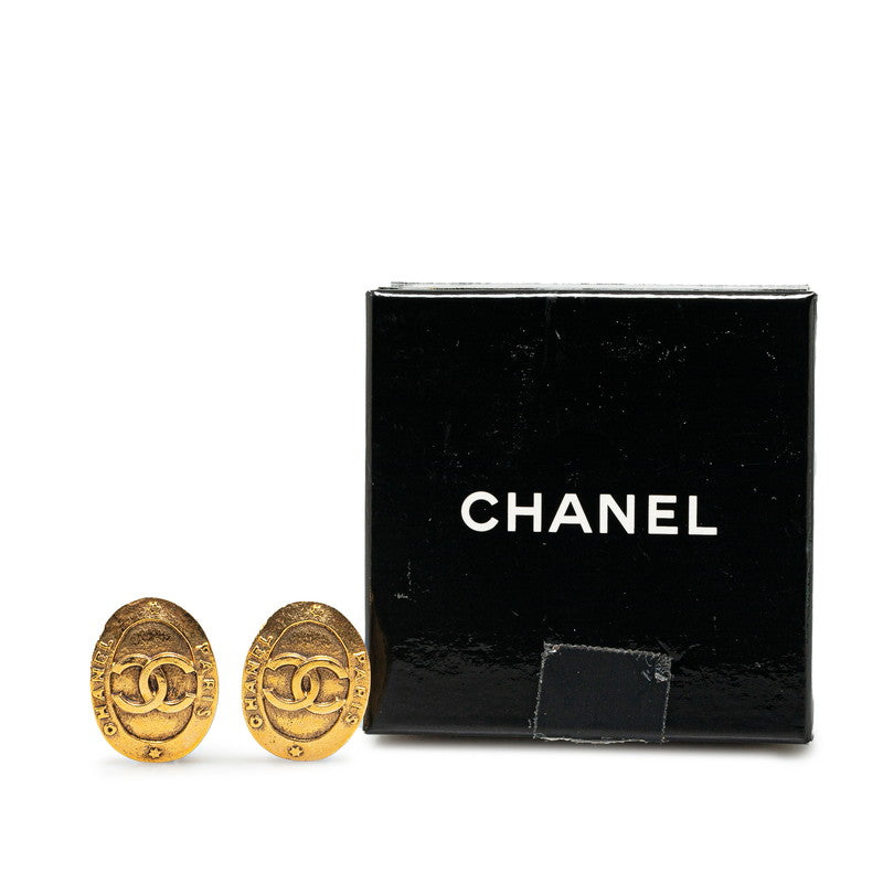 Chanel Coco Mark Oval Earrings Gold