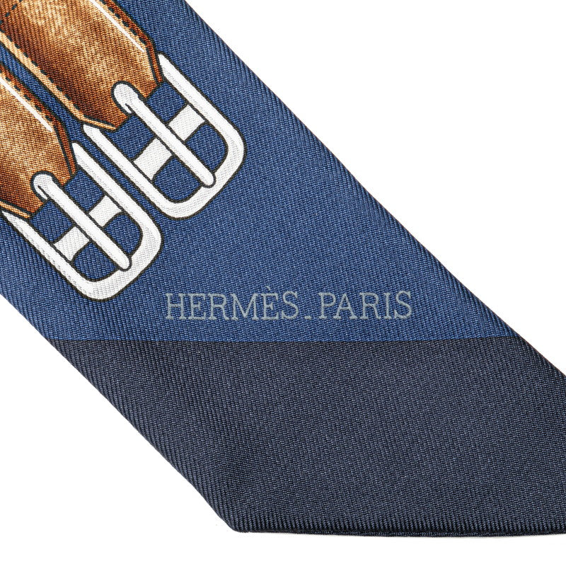 Hermes Silk Twilly Scarf Navy Brown