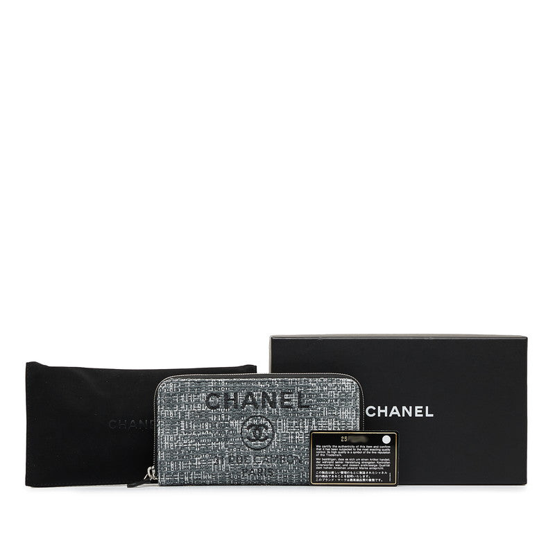 Chanel Tweed Coco Mark Deauville Zip Around Long Wallet in Great Condition