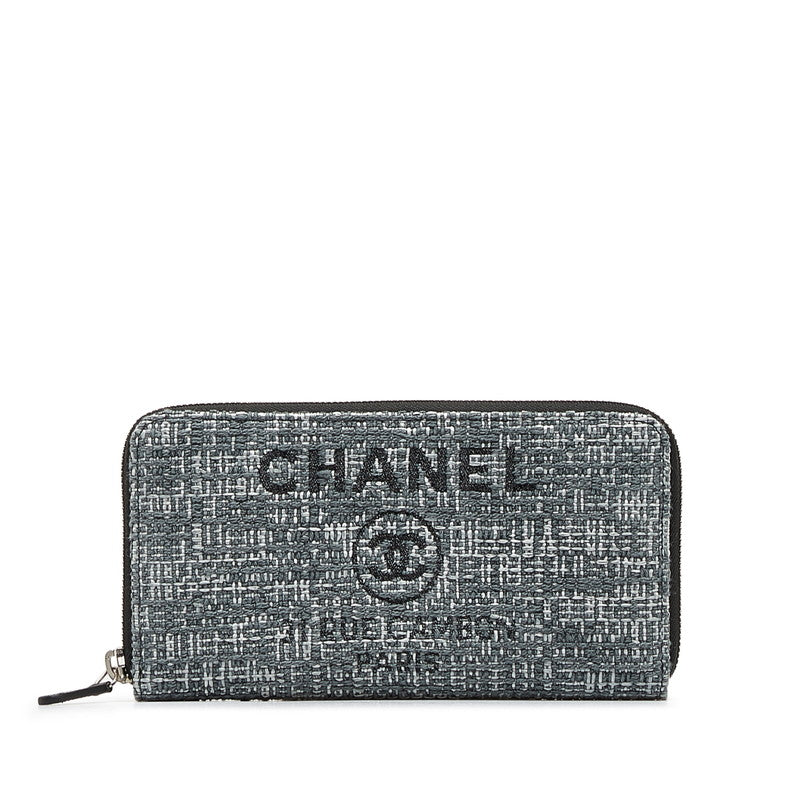 Chanel Tweed Coco Mark Deauville Round Zipper Long Wallet in Great Condition