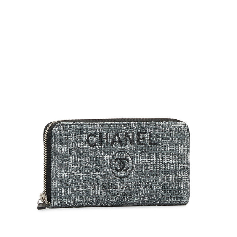 Chanel Tweed Coco Mark Deauville Zip Around Long Wallet in Great Condition