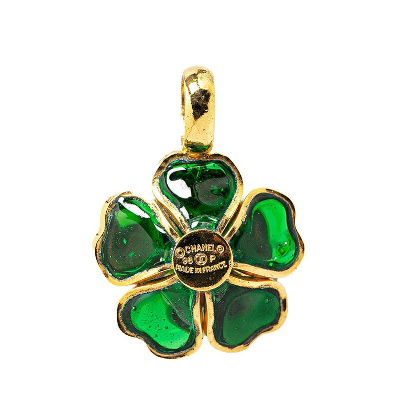 Chanel Camellia Pendant Gold Green Multicolor