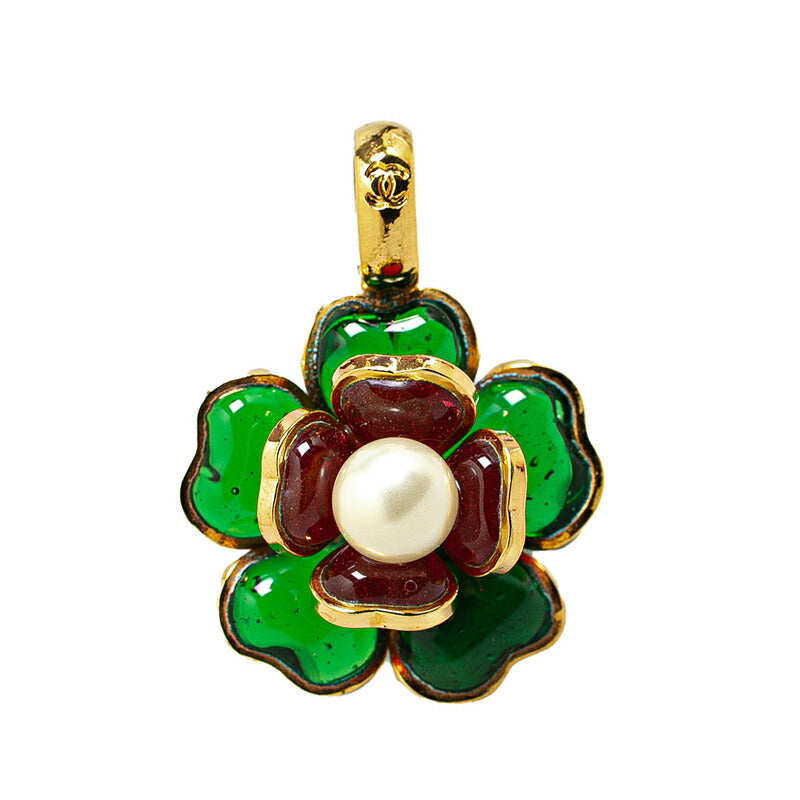 Chanel Camellia Pendant Gold Green Multicolor