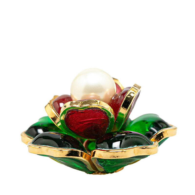 Chanel Camellia Pendant Gold Green Multicolor