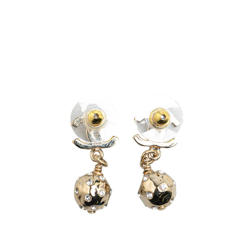 Chanel Coco Mark Swing Ball Earrings Silver Metal