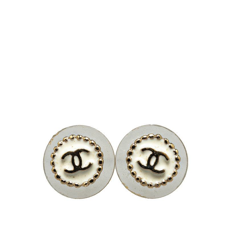 Chanel Vintage Coco Mark Earrings Gold White in Very Good Condition