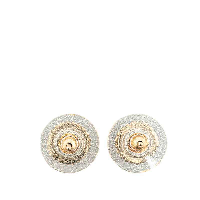 Chanel Vintage Coco Mark Earrings Gold White in Very Good Condition