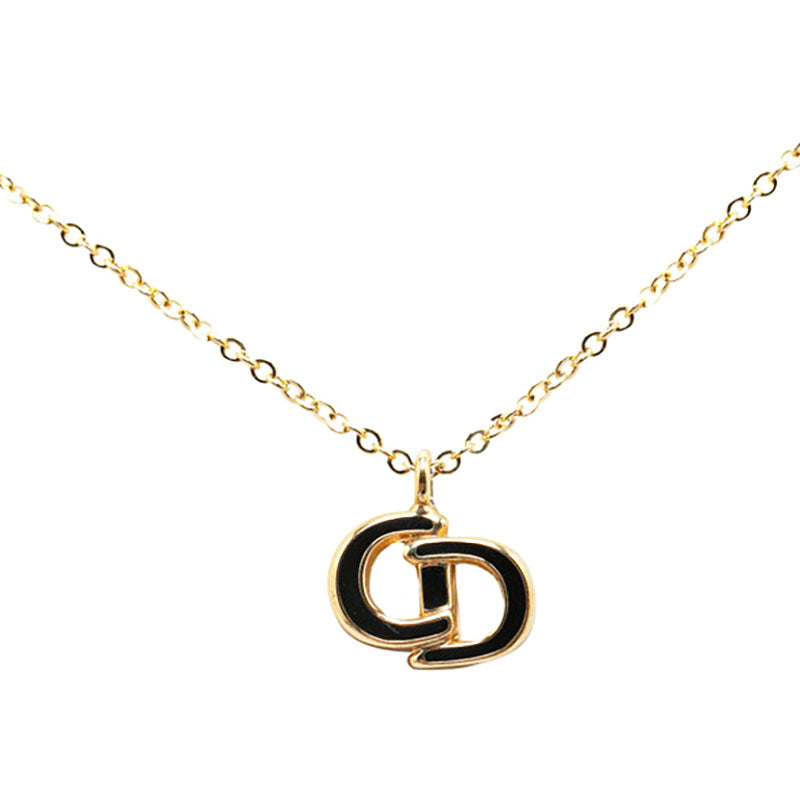 Dior CD Logo Necklace Gold Black Plated in Very Good Condition