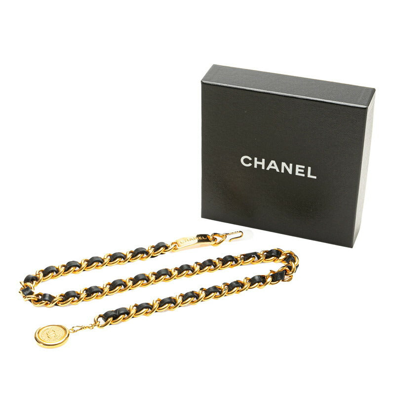 Chanel Medalion Plate Chain Belt Black Gold