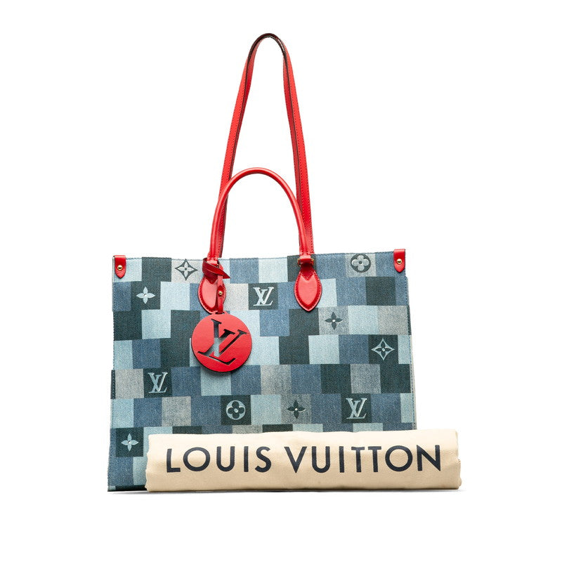 Louis Vuitton Denim Leather OnTheGo GM Tote Bag M44992 in Very Good Condition