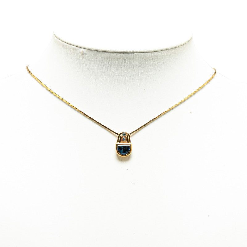 Dior Rhinestone Color Stone Necklace Gold Blue