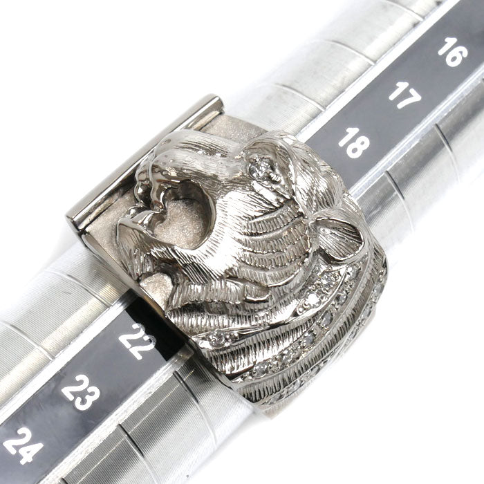 K18WG White Gold Lion Ring Diamond 0.17ct