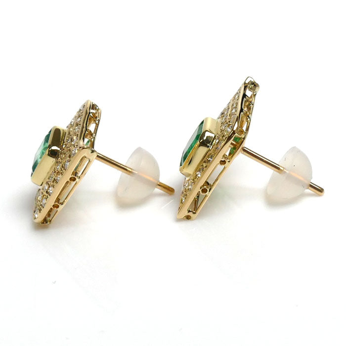 K18YG Yellow Gold Emerald Diamond Earrings