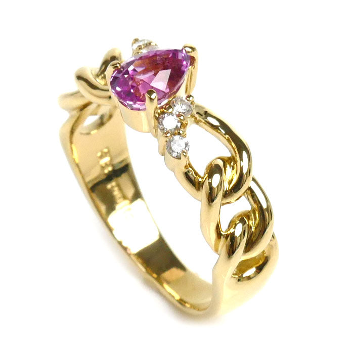 K18YG Yellow Gold Pink Sapphire Diamond Ring