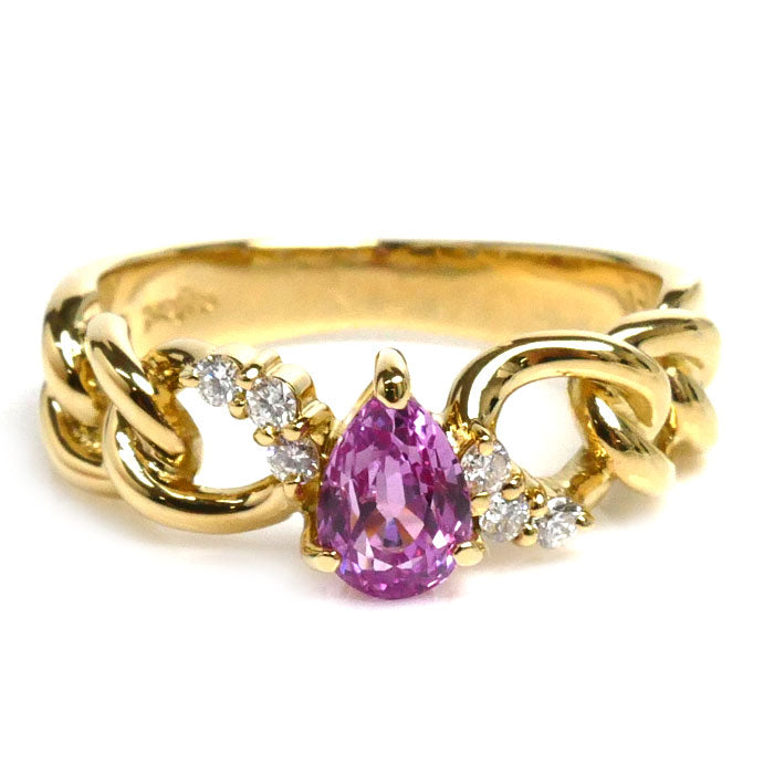 K18YG Yellow Gold Pink Sapphire Diamond Ring