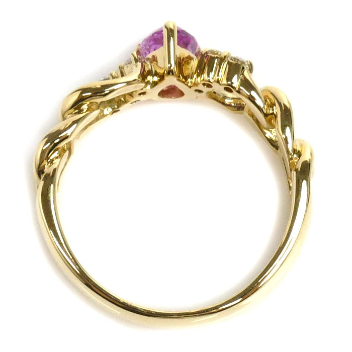 K18YG Yellow Gold Pink Sapphire Diamond Ring