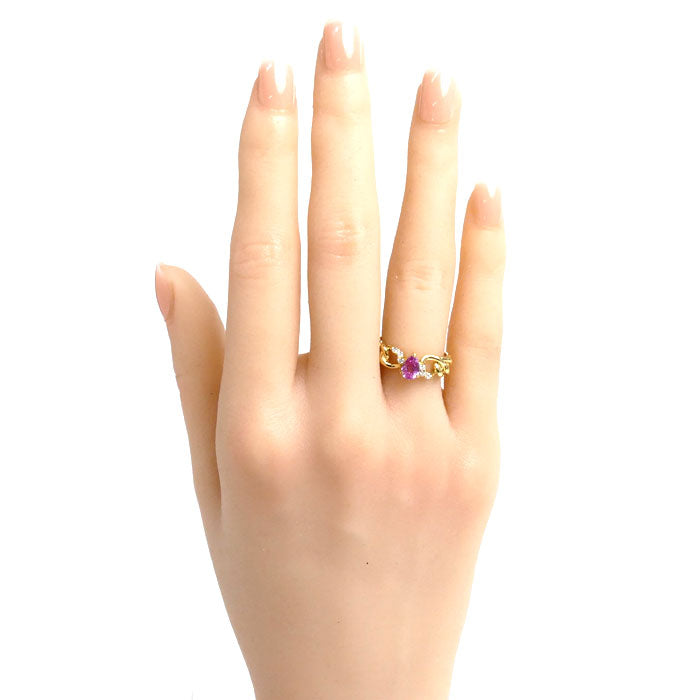 K18YG Yellow Gold Pink Sapphire Diamond Ring