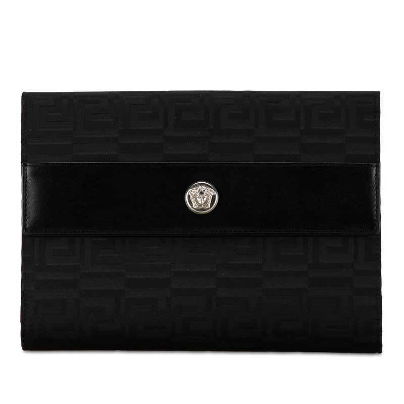 Versace Vintage Medusa Gurkha Bifold Wallet Canvas Leather Black in Great Condition