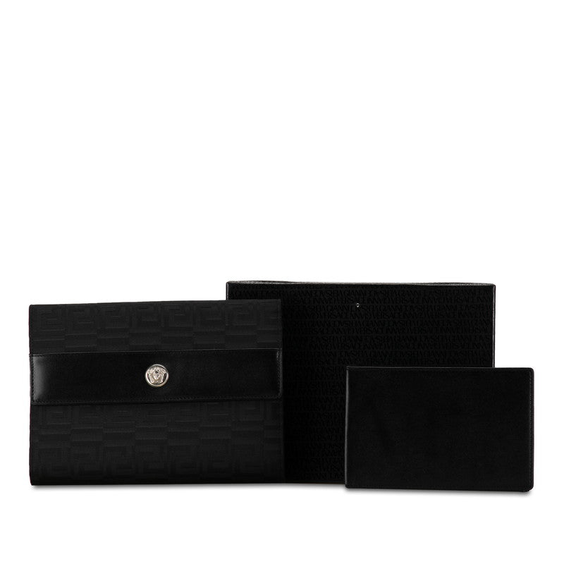 Versace Vintage Medusa Gurkha Bifold Wallet Canvas Leather Black in Great Condition