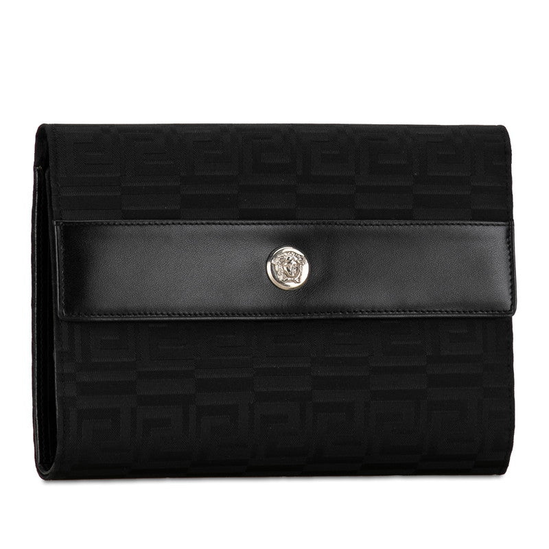 Versace Vintage Medusa Gurkha Bifold Wallet Canvas Leather Black in Great Condition