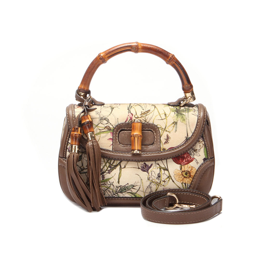 Floral Canvas & Leather New Bamboo Handbag 254884