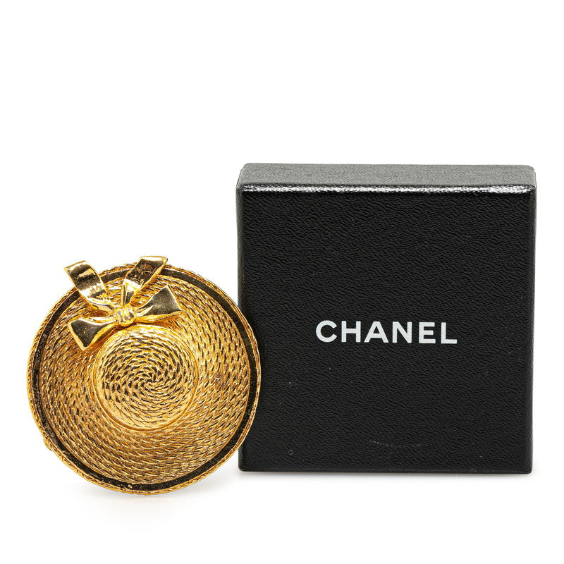 Chanel Straw Hat Ribbon Brooch Gold Plated