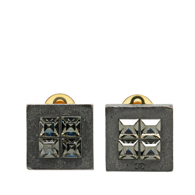 Chanel Square Earrings Metal Rhinestone