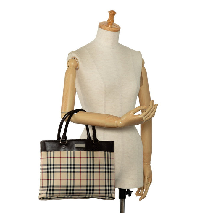 Burberry Nova Check Canvas Leather Handbag Beige in Very Good Condition