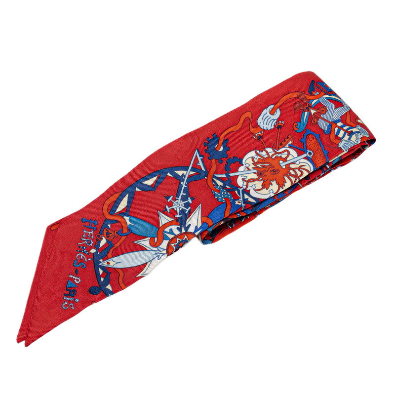 Hermes Silk Twilly Scarf Red Multicolor